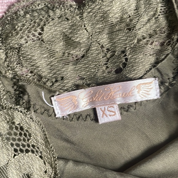 Vintage Y2k Gold Hawk Elegant Olive Green Lace Trim Silk Camisole - Picture 11 of 13